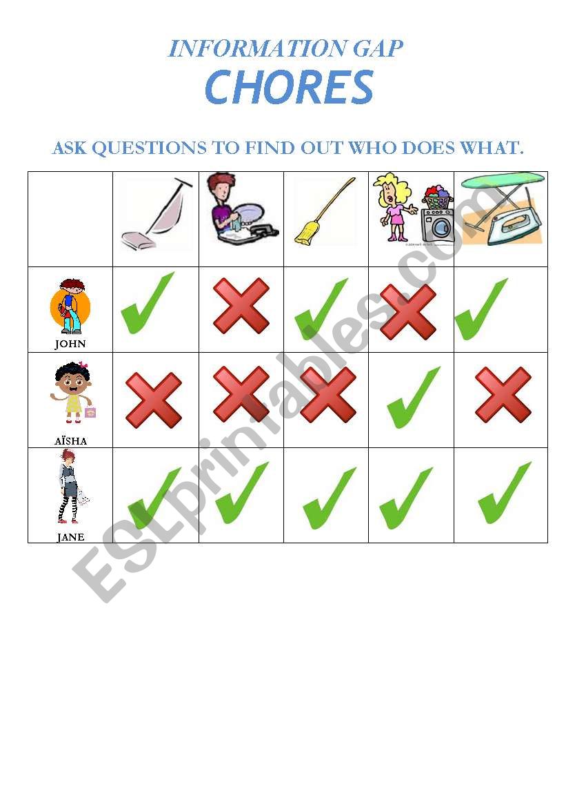 information gap chores worksheet