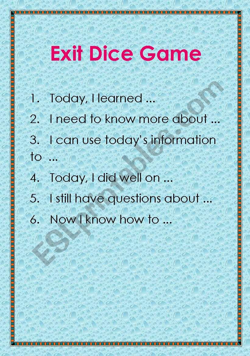 Exit Game worksheet
