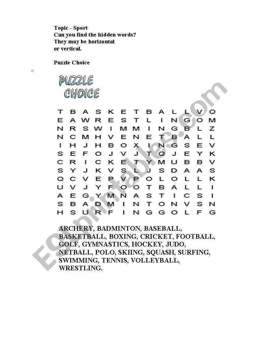 Sport worksheet worksheet