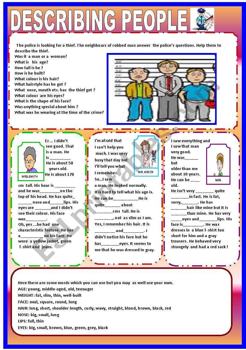 DESCRIBING PEOPLE worksheet