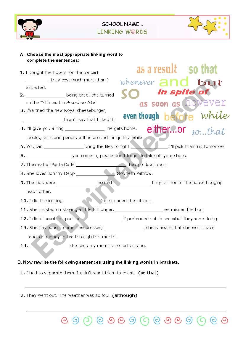 Linking words - connectors worksheet