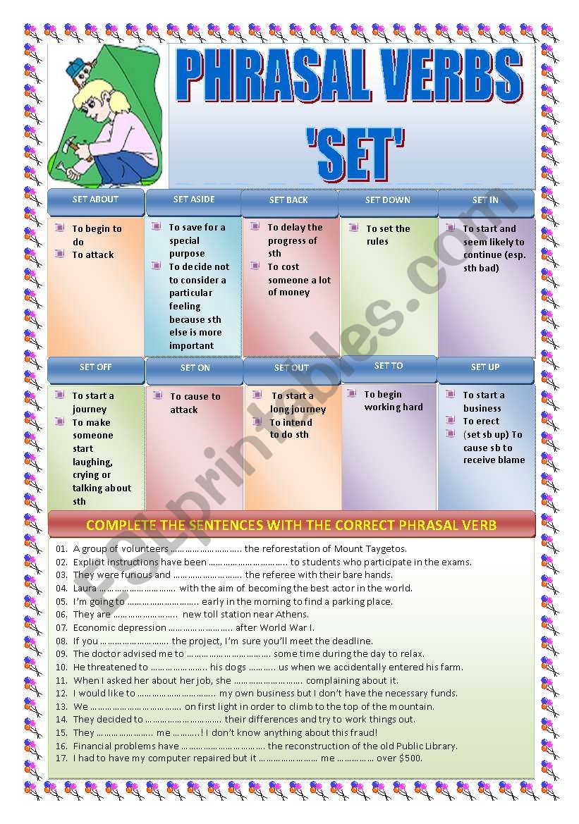 PHRASAL VERBS: SET worksheet