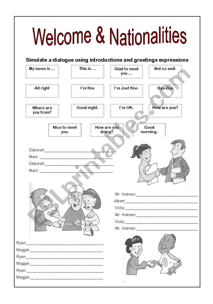 Welcome and Nationalities worksheet