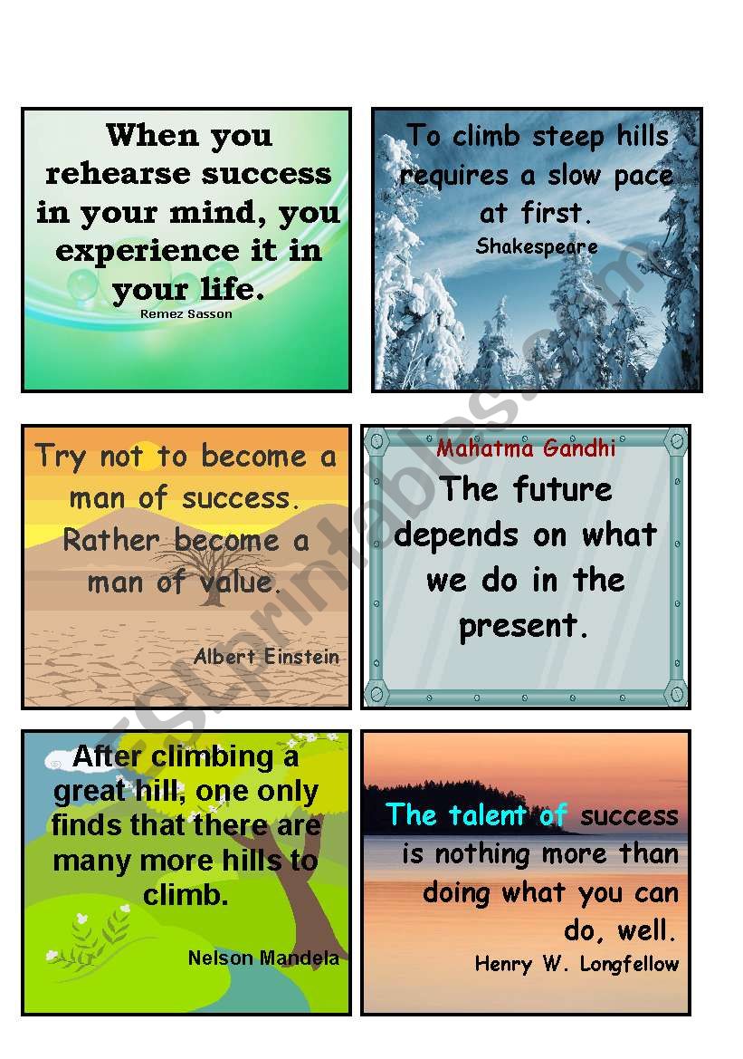 Speaking cards about success worksheet