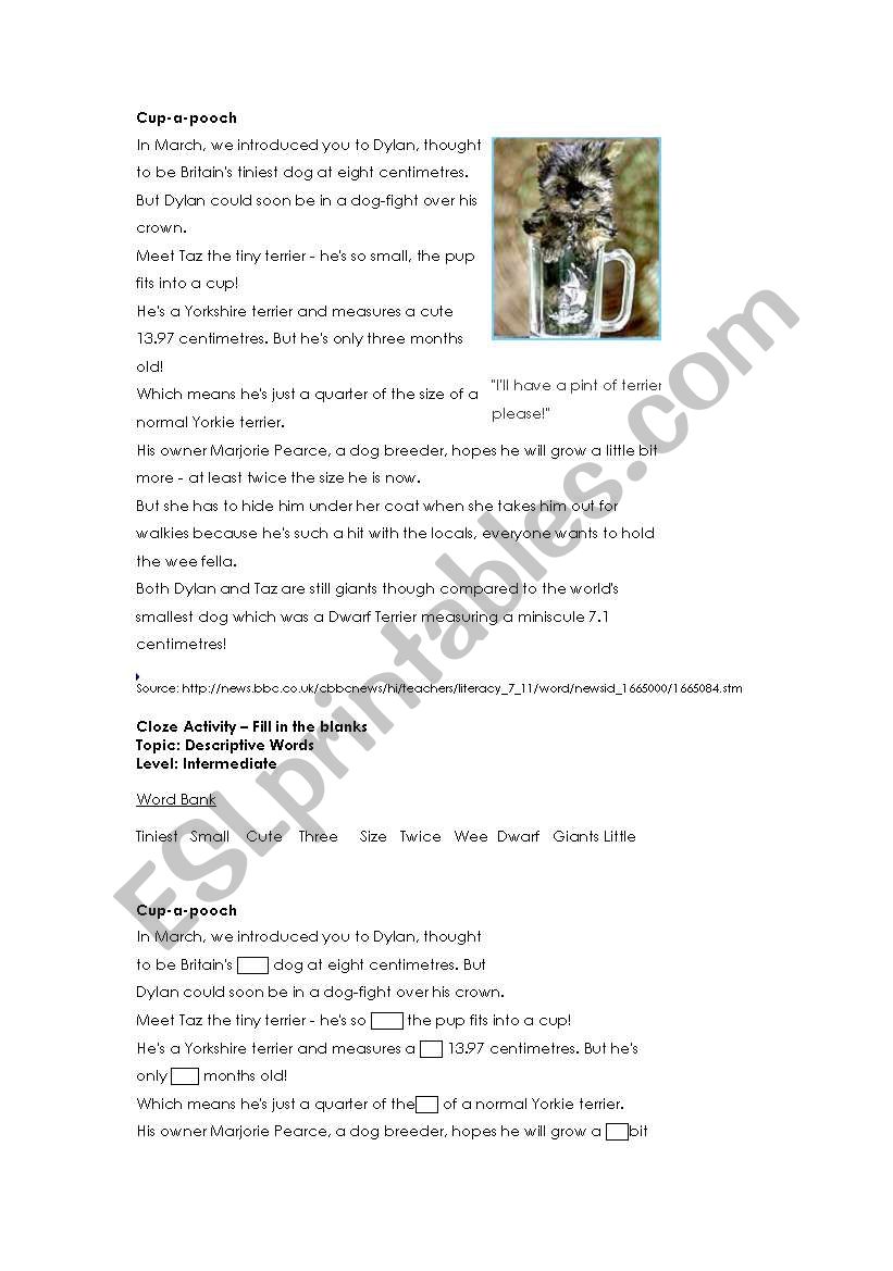 Cloze Activity worksheet