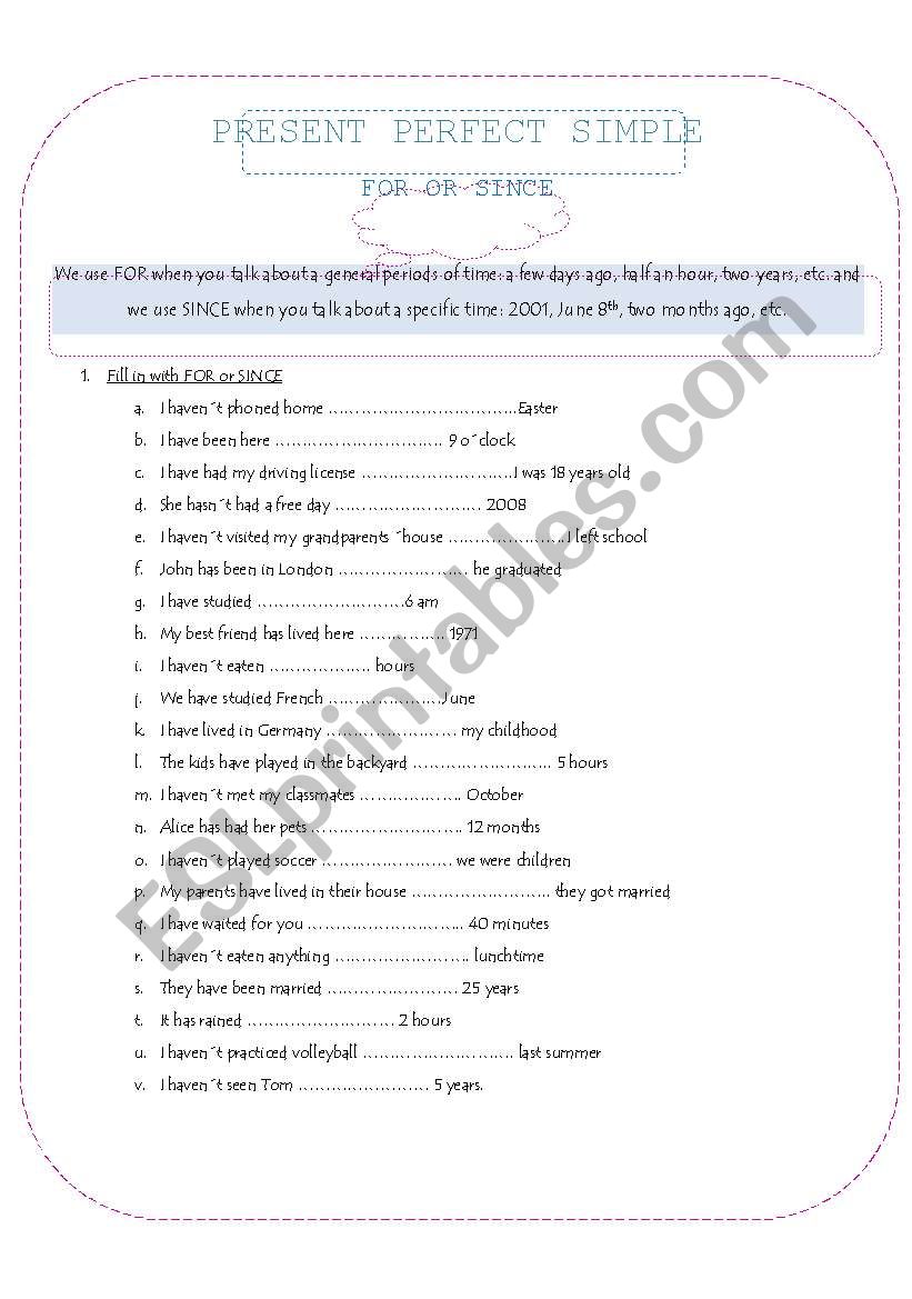 Present Perfect Simple worksheet