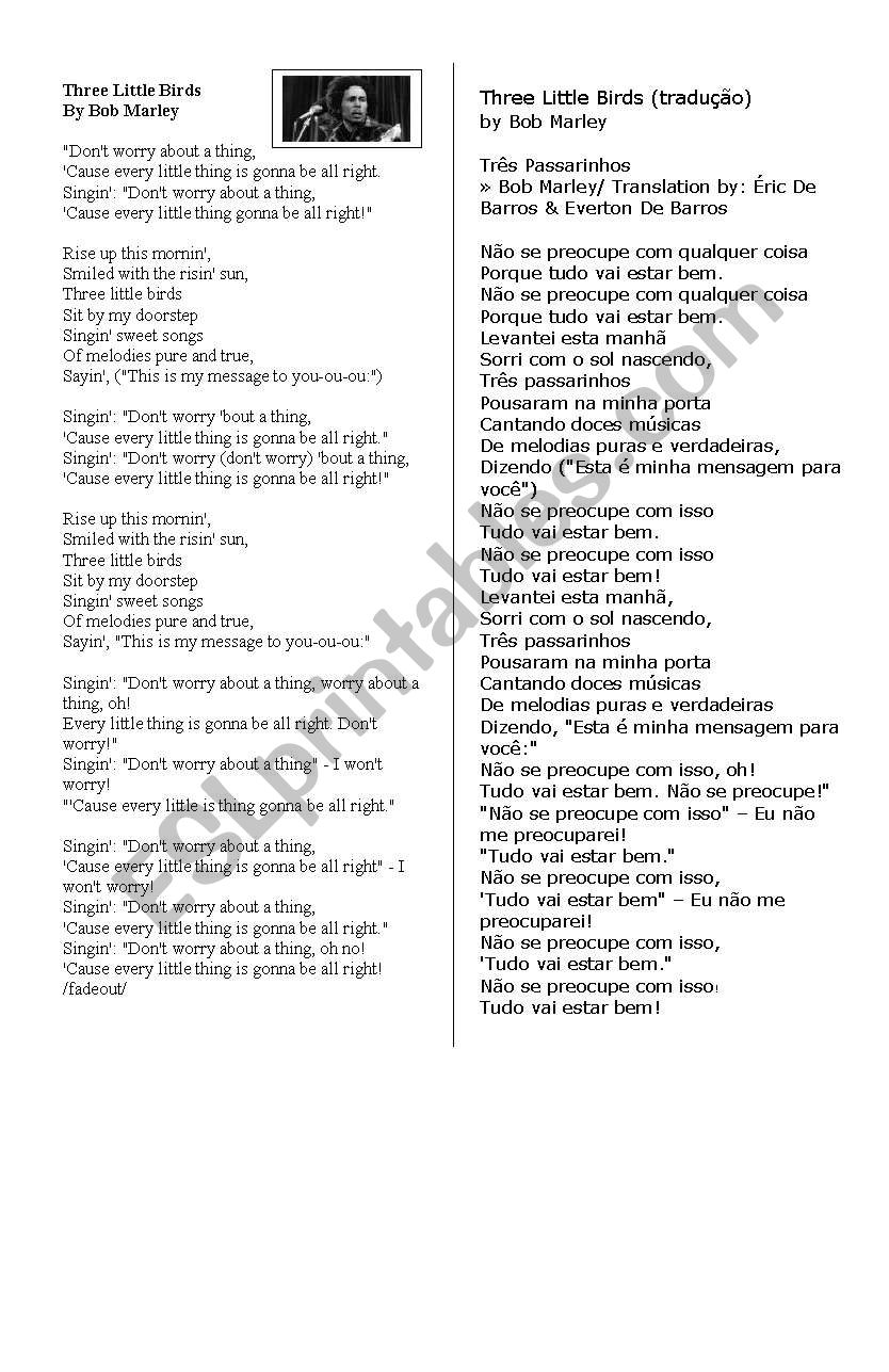 Song Three Little Birds By Bob Marley Esl Worksheet By Lwymax