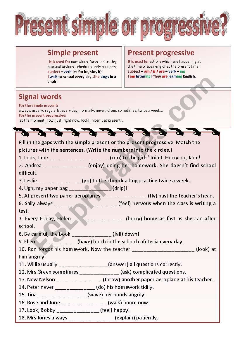 Simple present or progressive worksheet