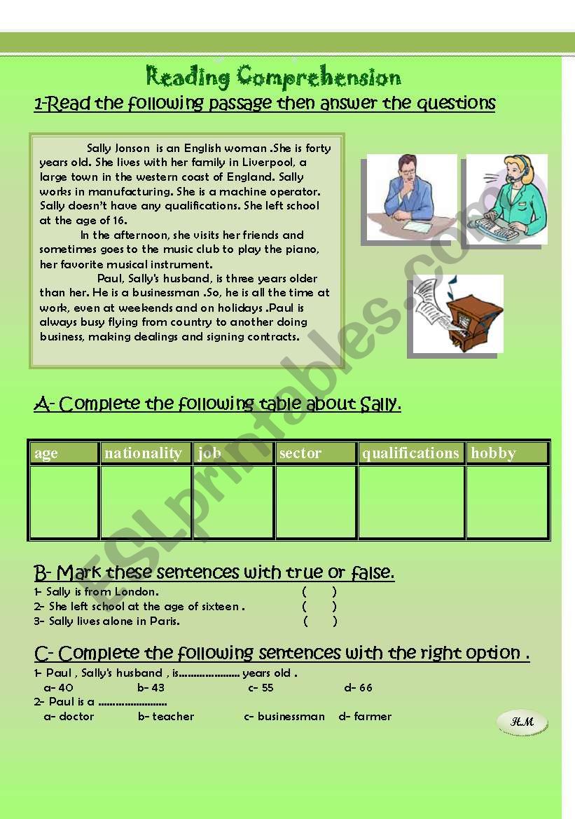 Reading Comprehension worksheet