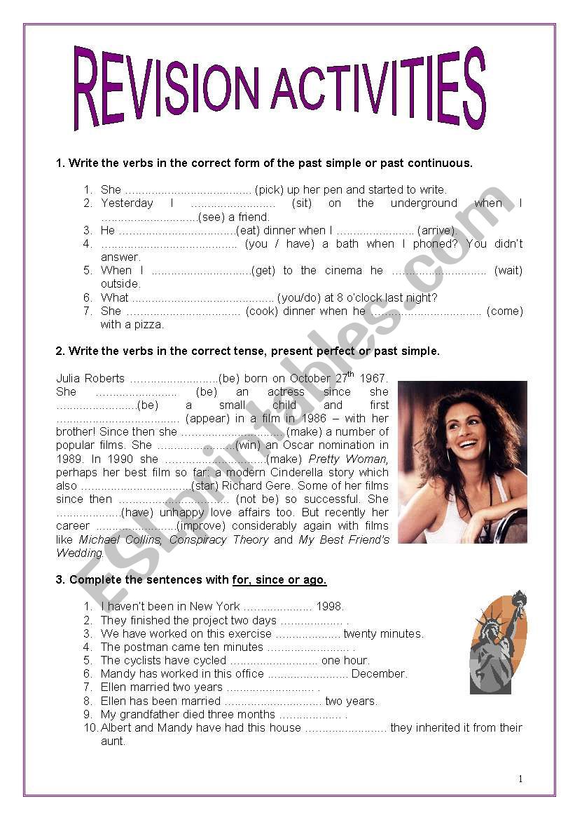 revision activities  worksheet