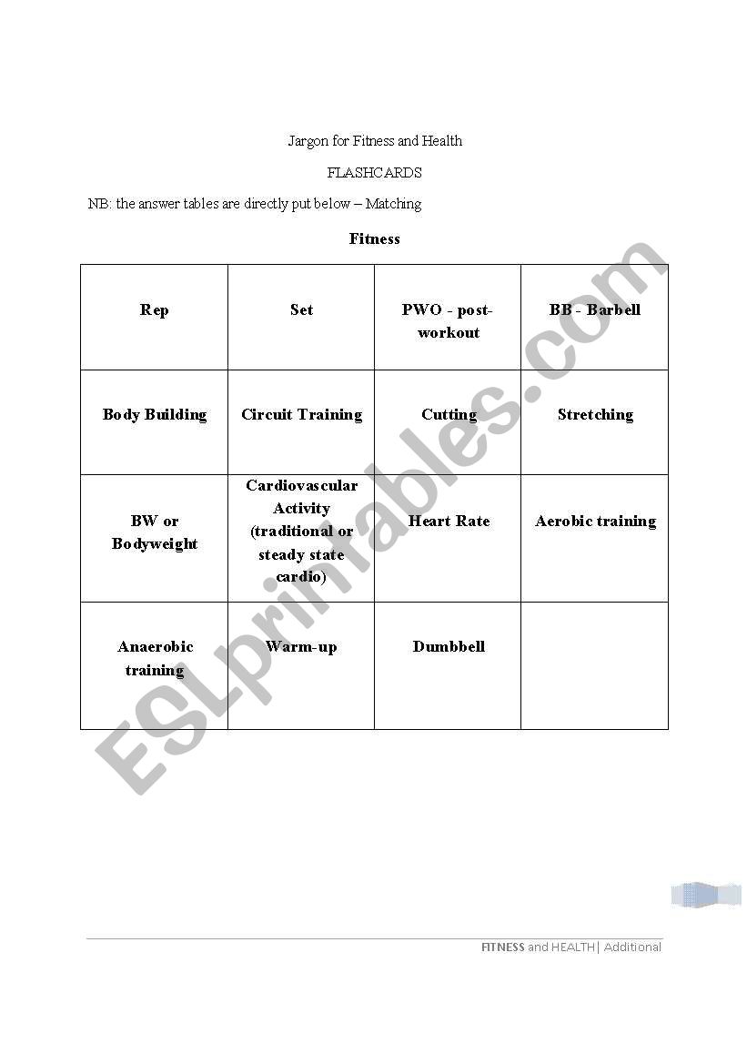 Flashcards for Fitness and health