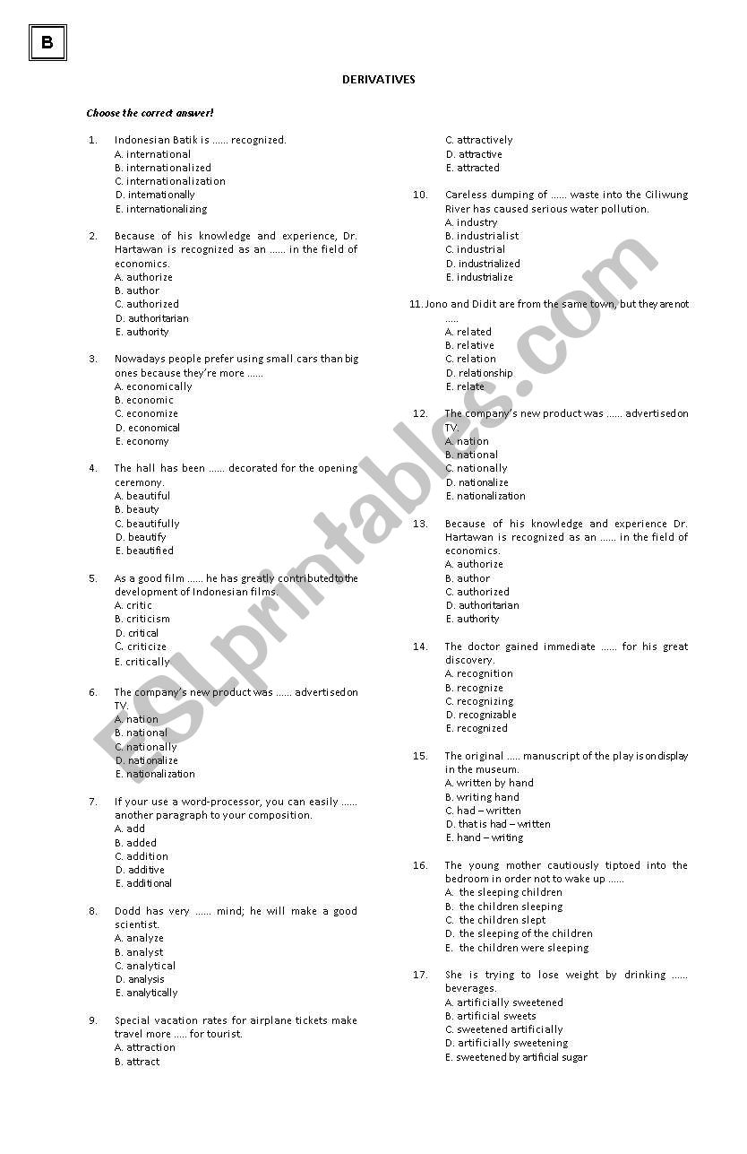 derivative worksheet