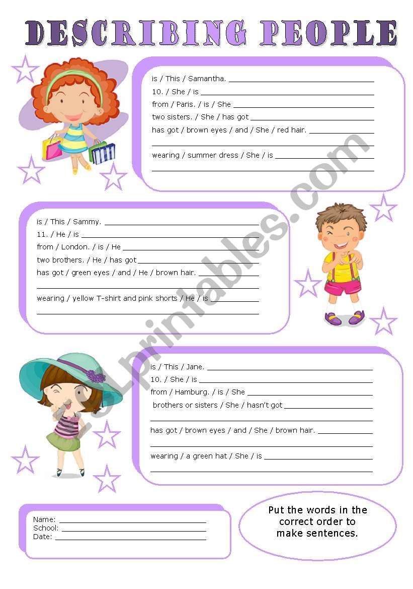 describing people worksheet