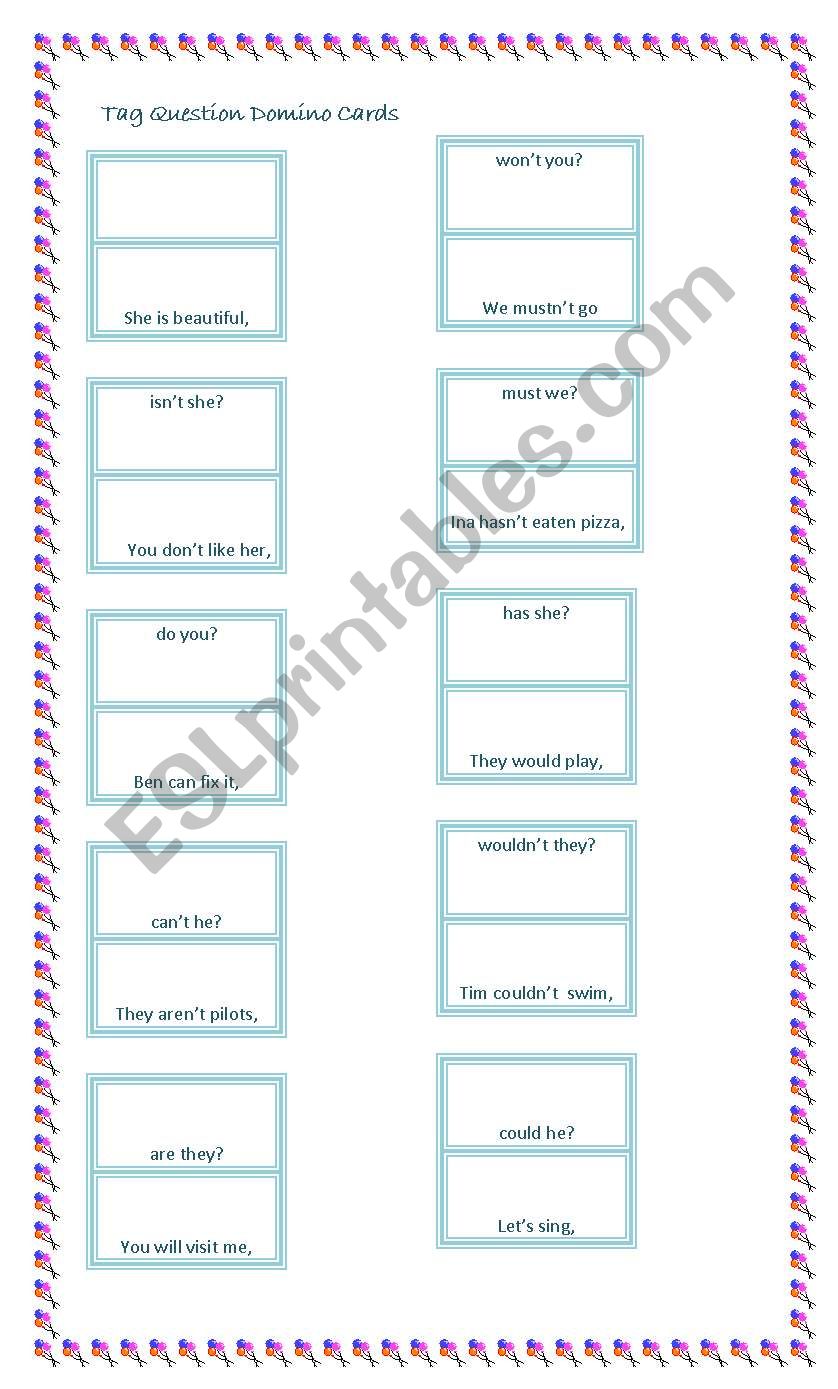 Tag question domino cards worksheet