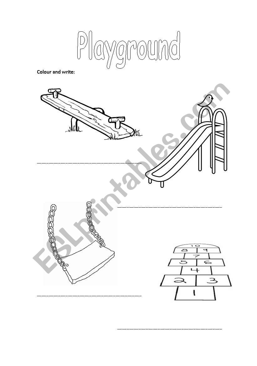 Playground colouring, labelling, drawing