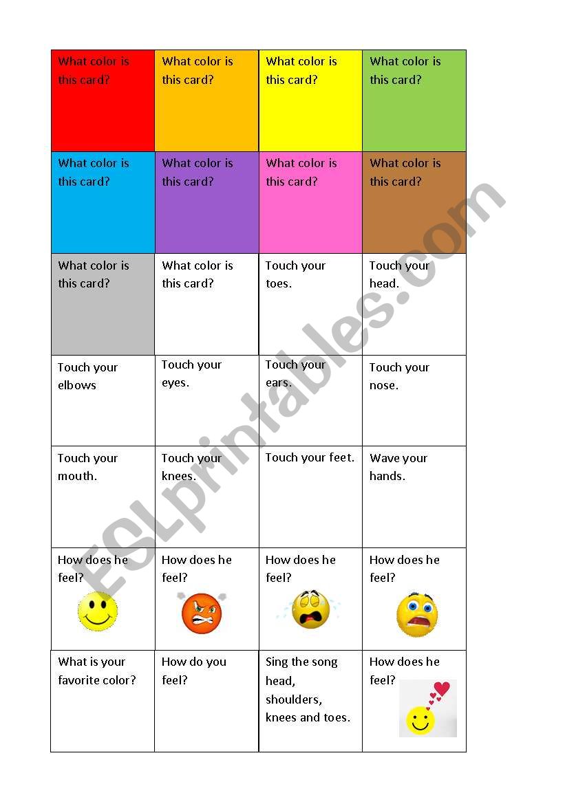 Boardgame cards smiley 1/3 worksheet