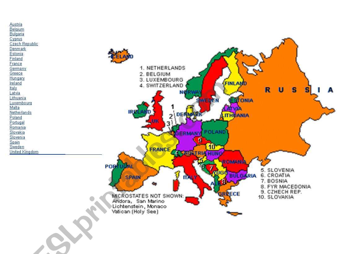 Europe worksheet