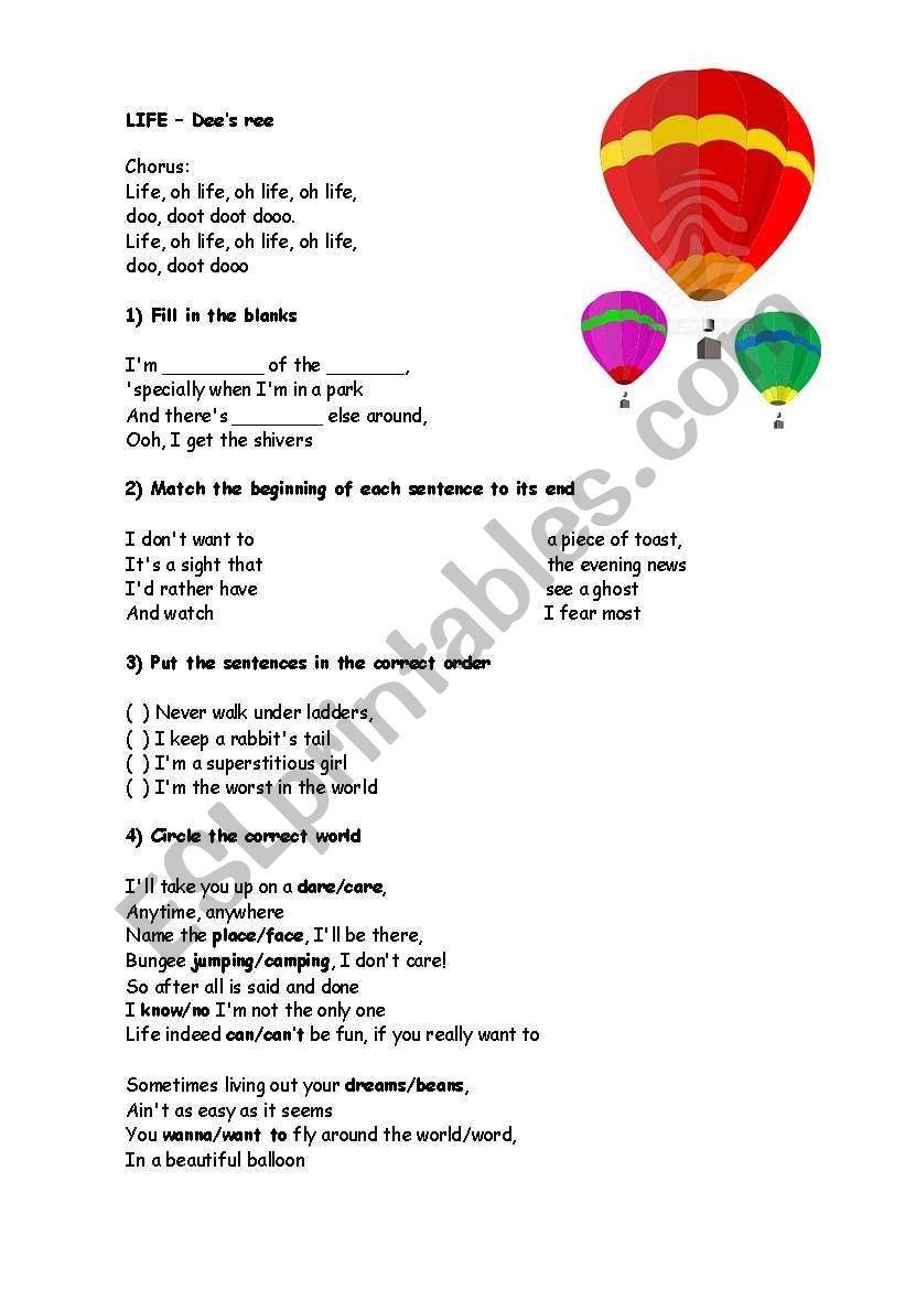 Life - dees ree worksheet