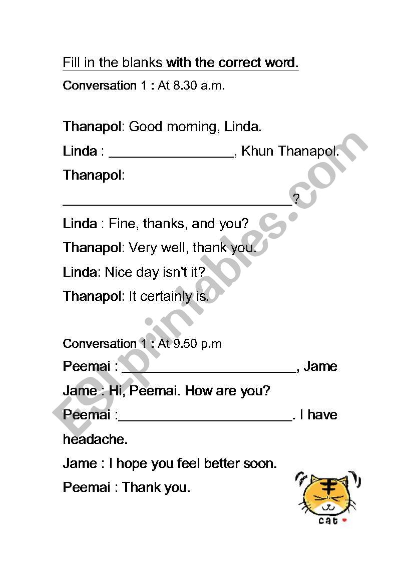 Greeting worksheet