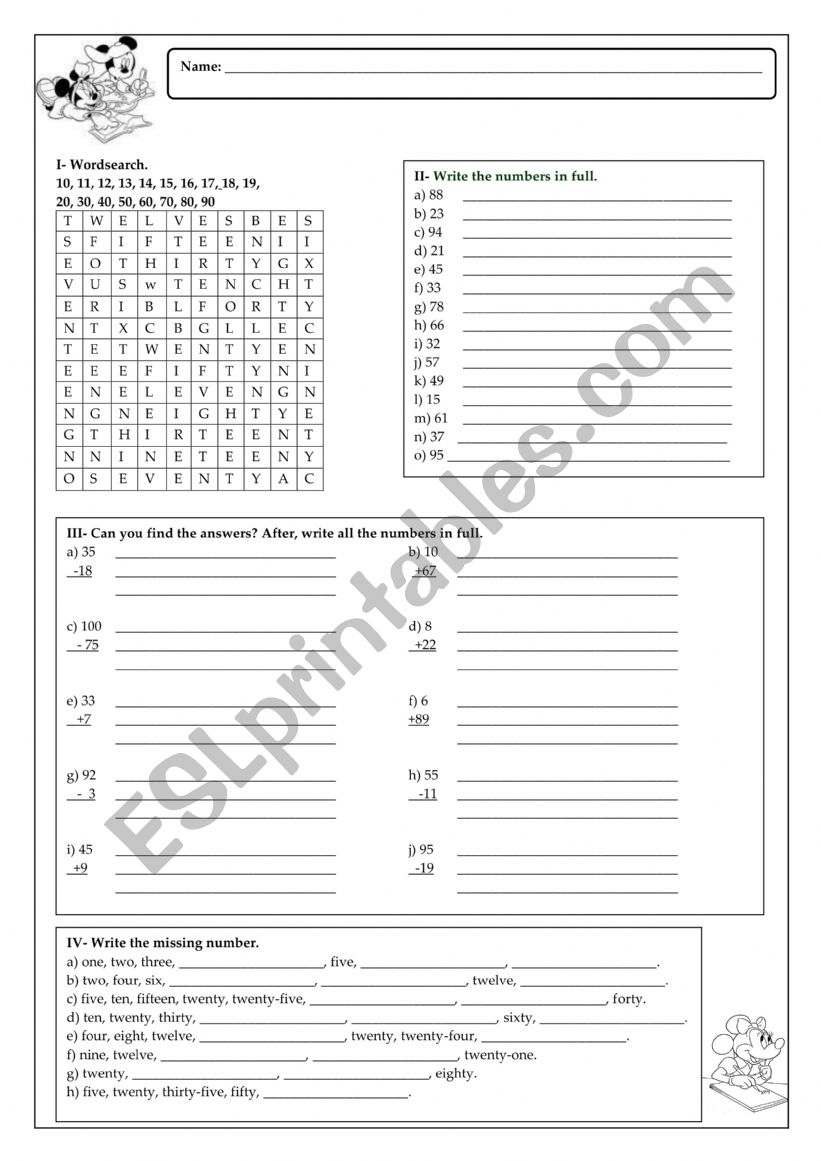 Numbers worksheet