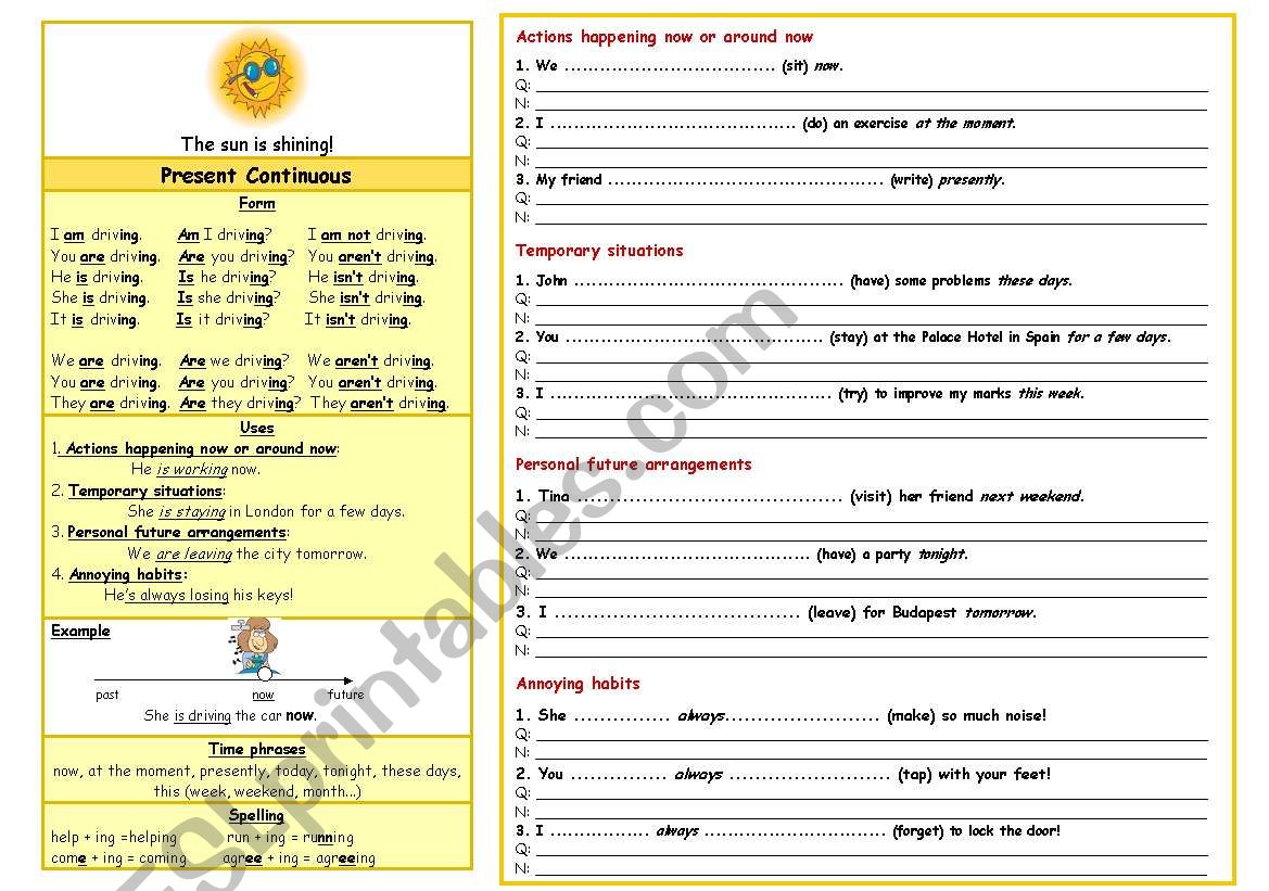 Present continuous - rules + practice