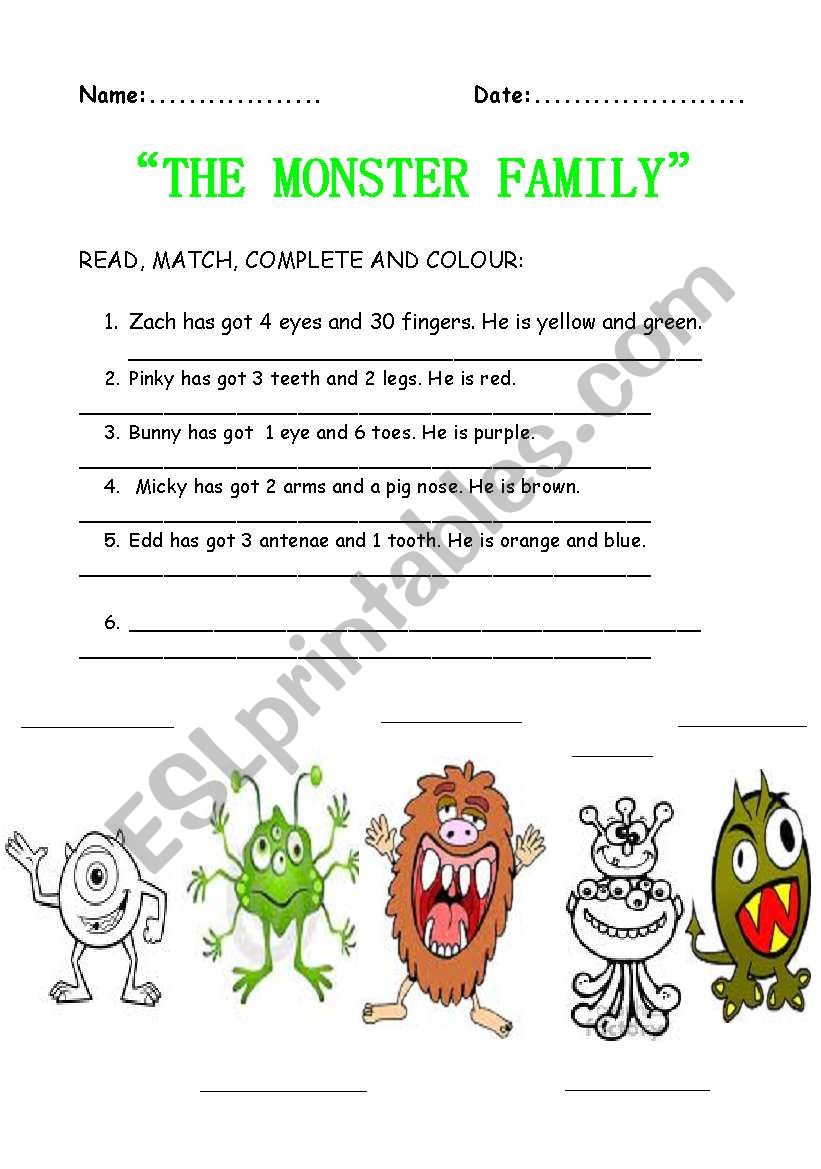 the monster family worksheet