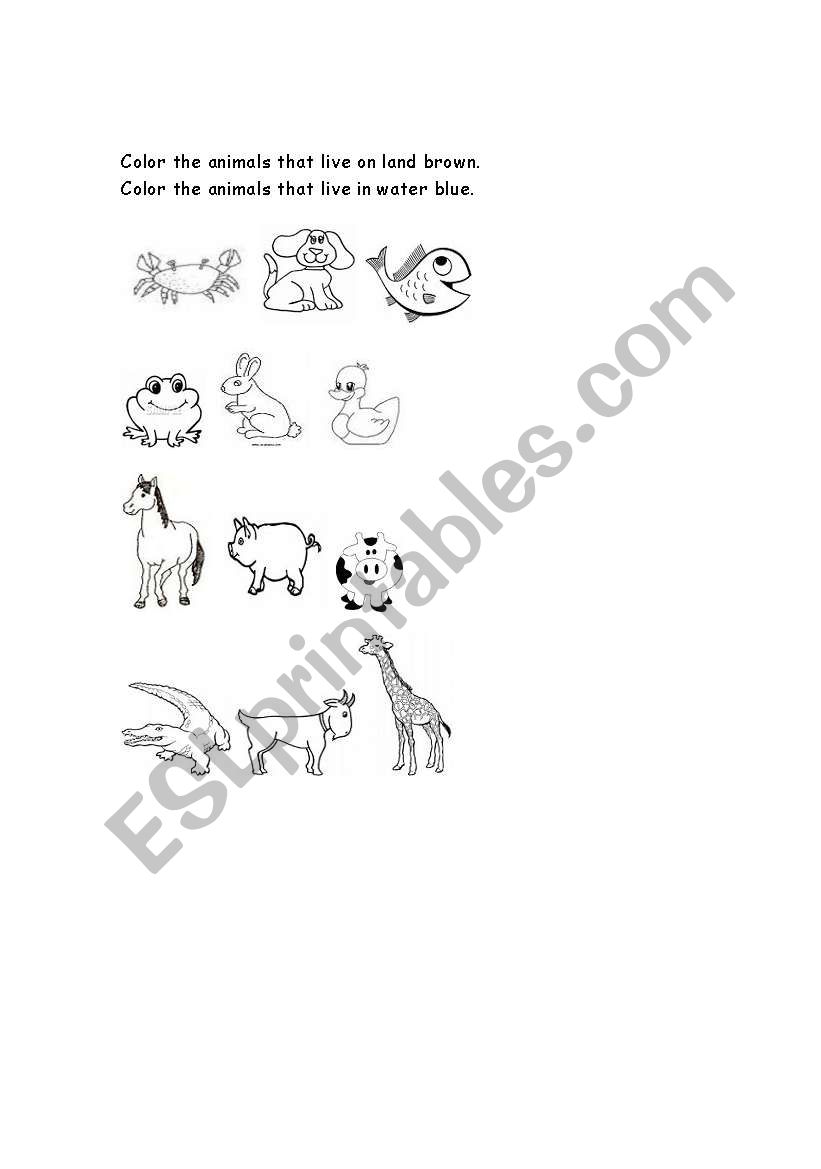 Land and Water Animals worksheet