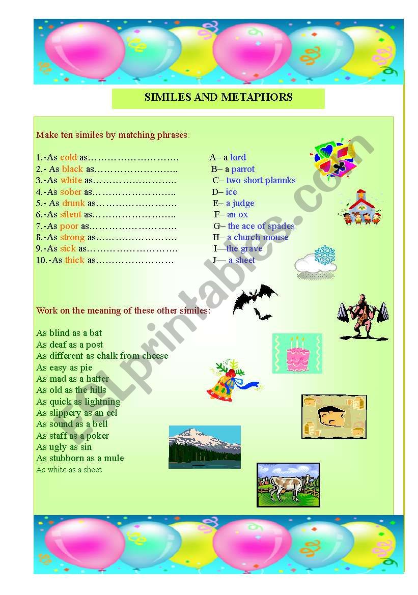 Similes worksheet