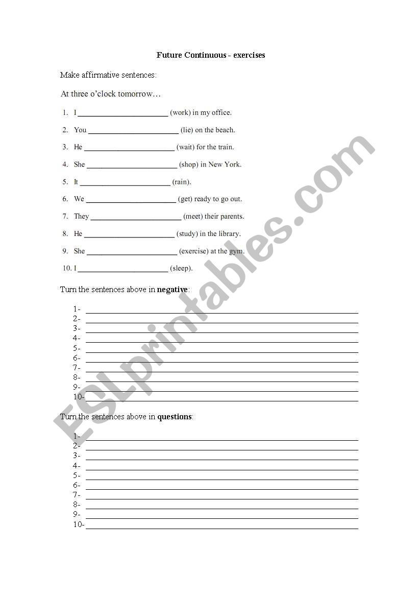 Future Continuous Practice worksheet