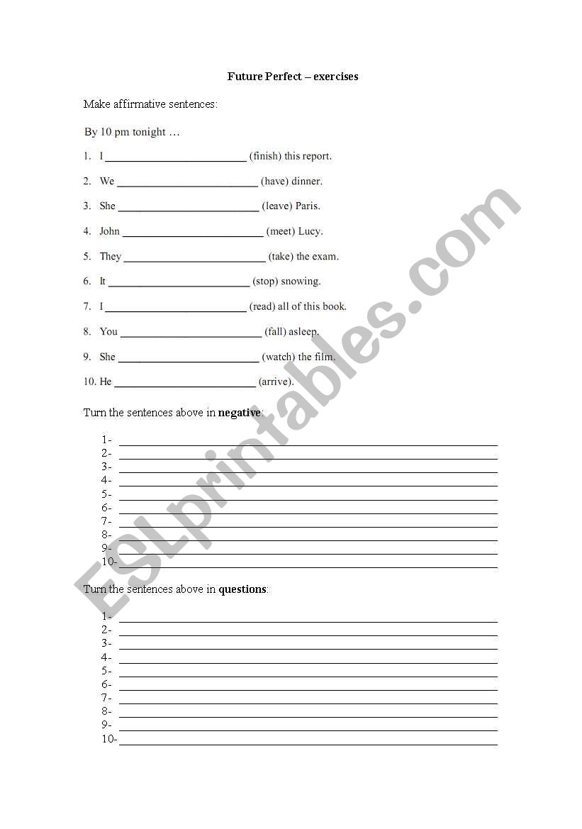 Future Perfect Practice worksheet