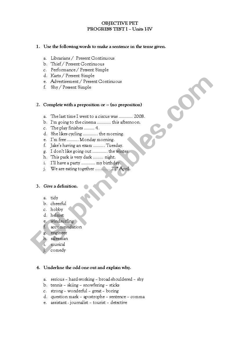 Objective PET - Progress Test Units 1-4