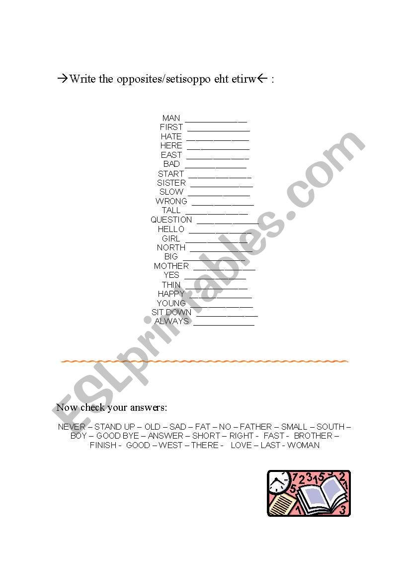 opposites worksheet