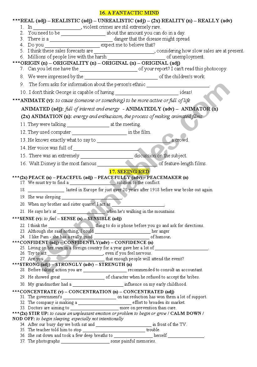 WORD FORMATION EXERCISES worksheet