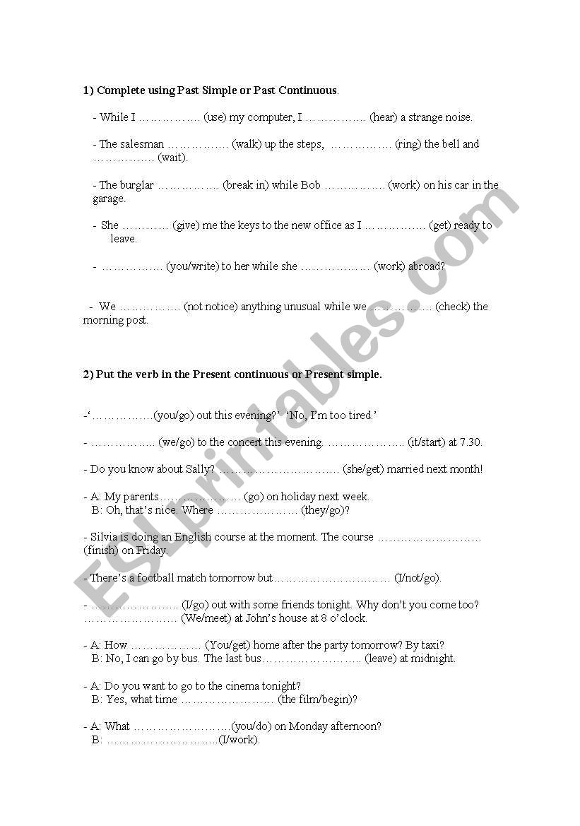 tenses worksheet