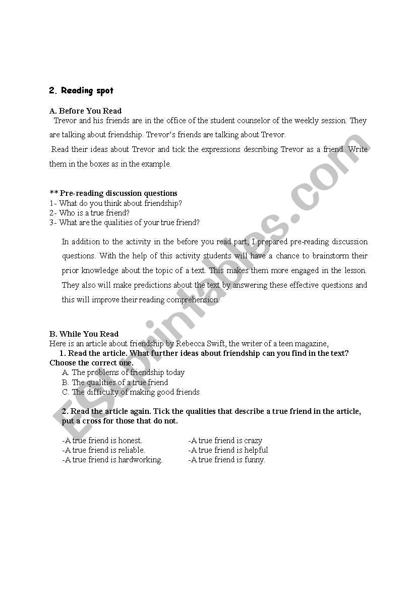 Reading Skill worksheet