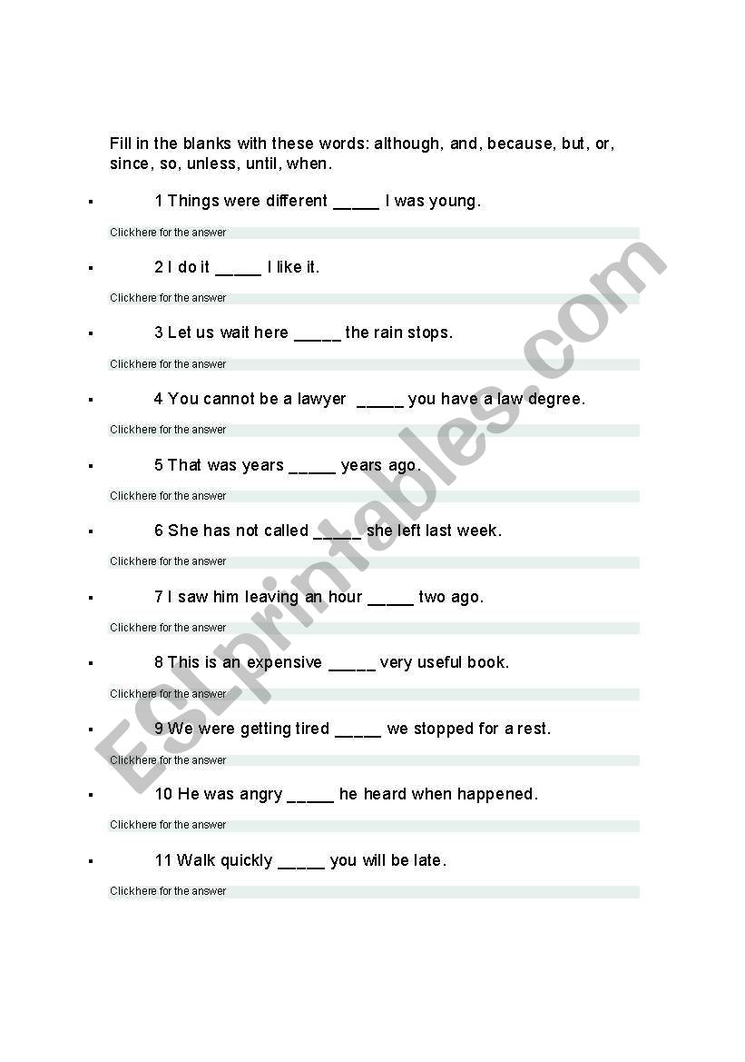 conjunction worksheet