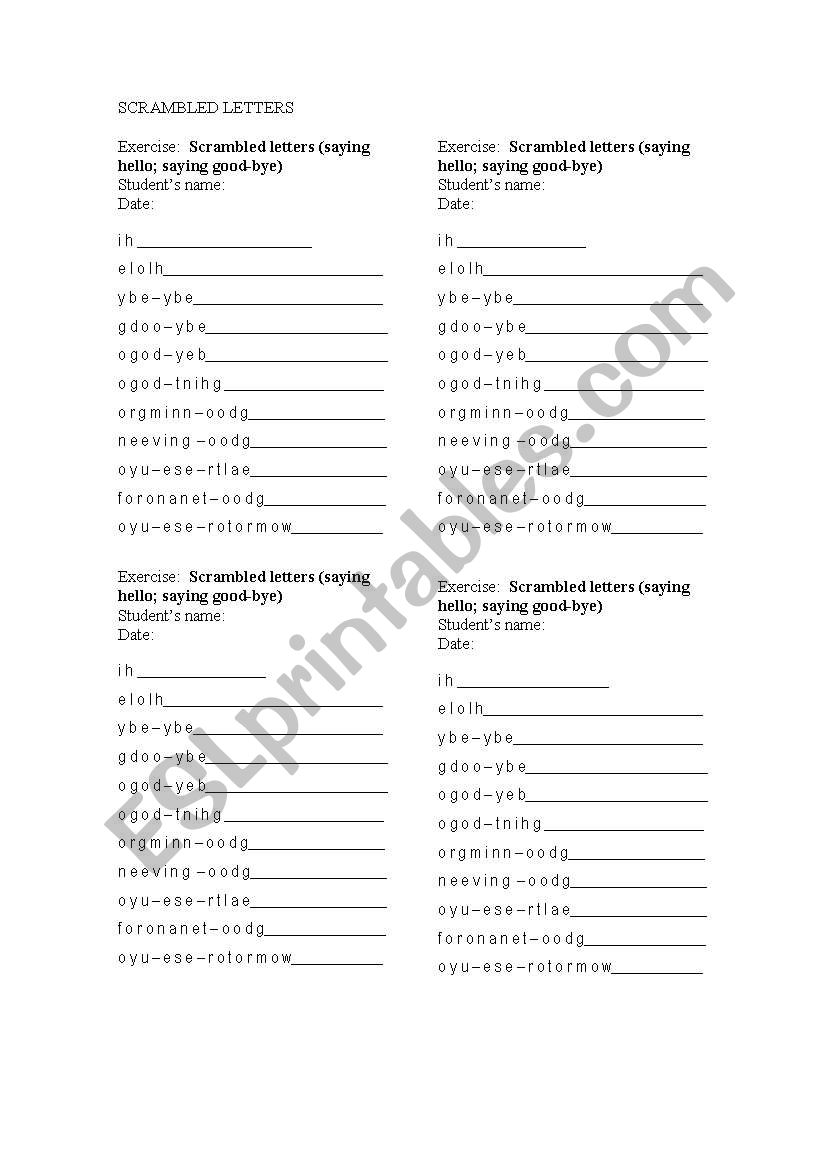 Scrambled letters worksheet