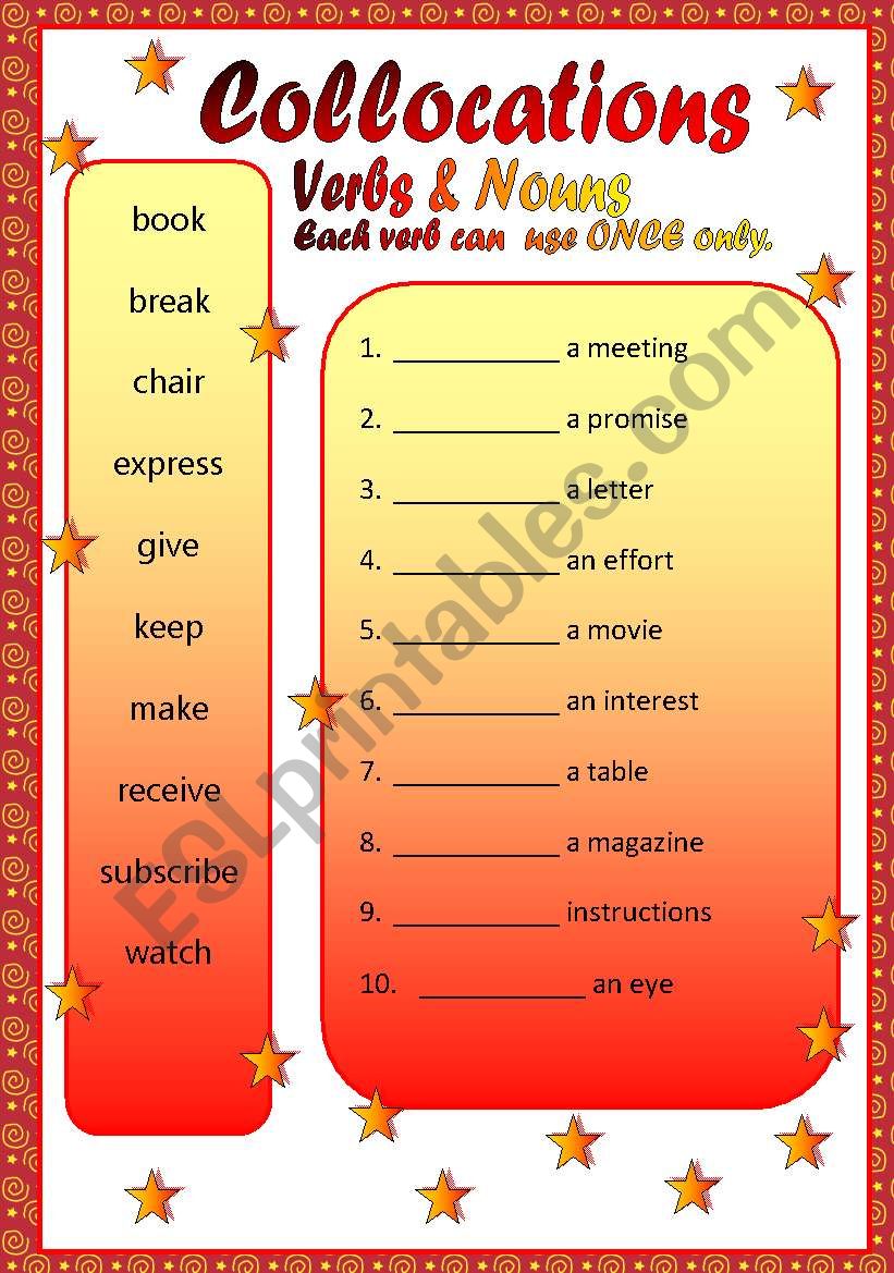 Verb and Noun Collocations worksheet