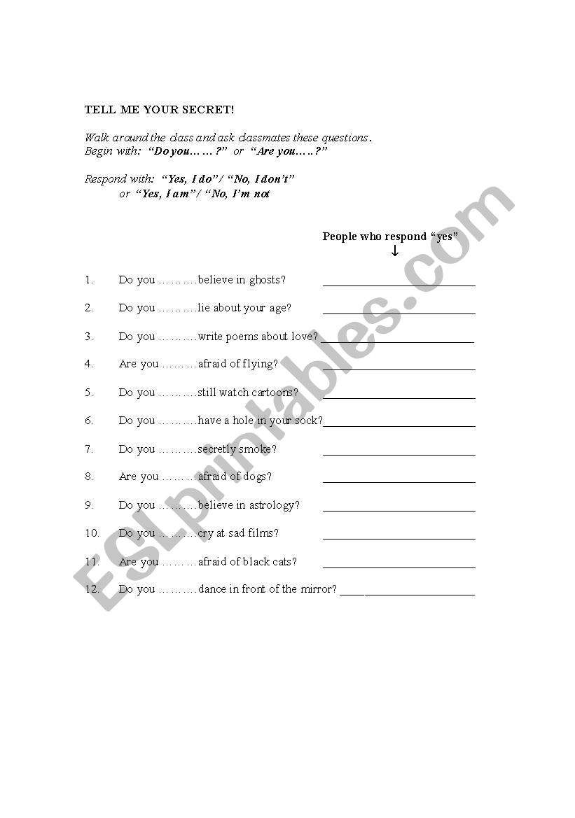 Tell me your secret worksheet