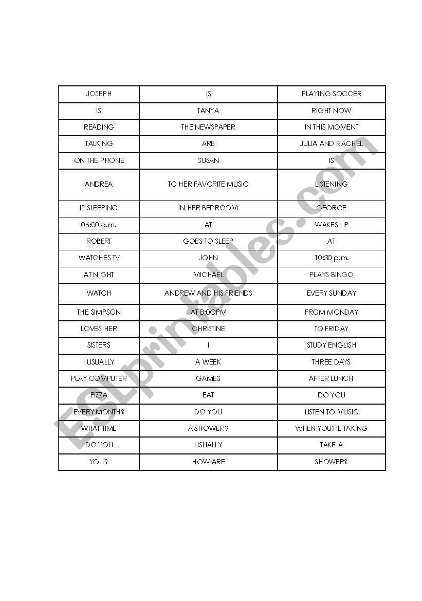 Sentences worksheet