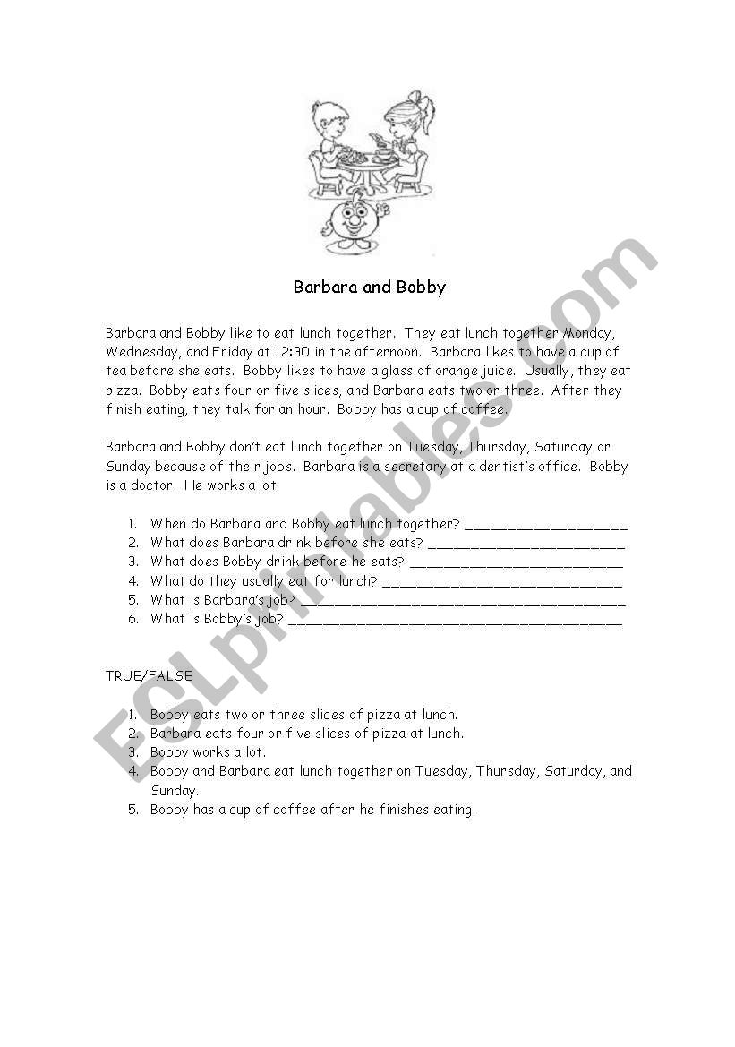 Barbara and Bobby worksheet