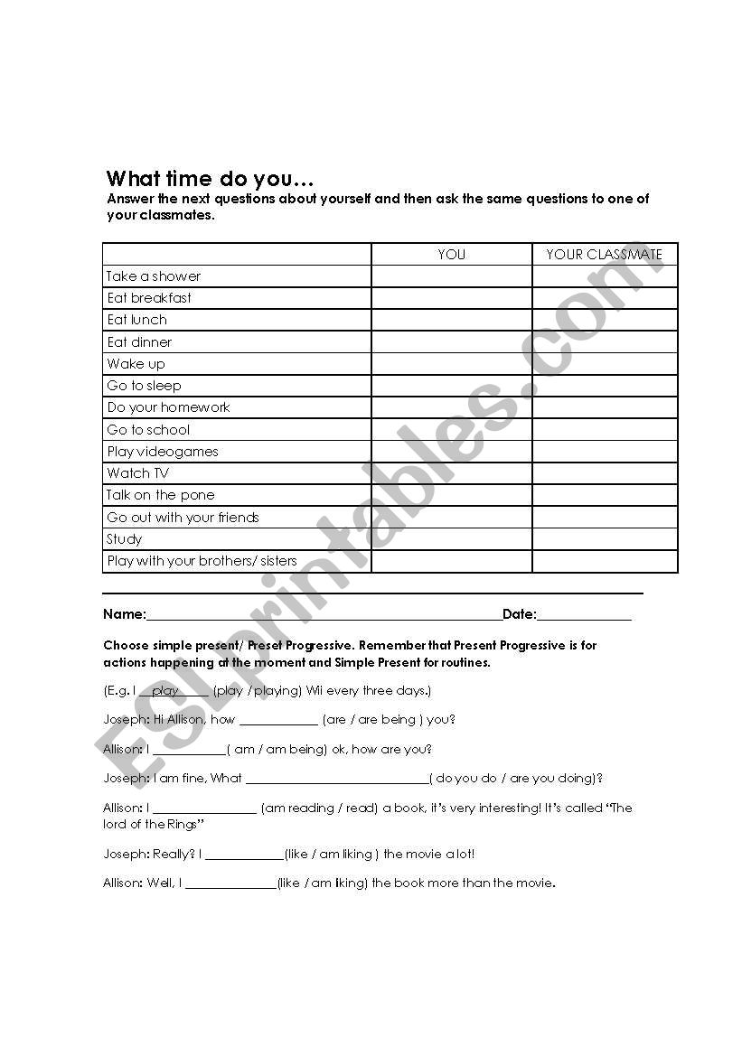 what time do you...? worksheet