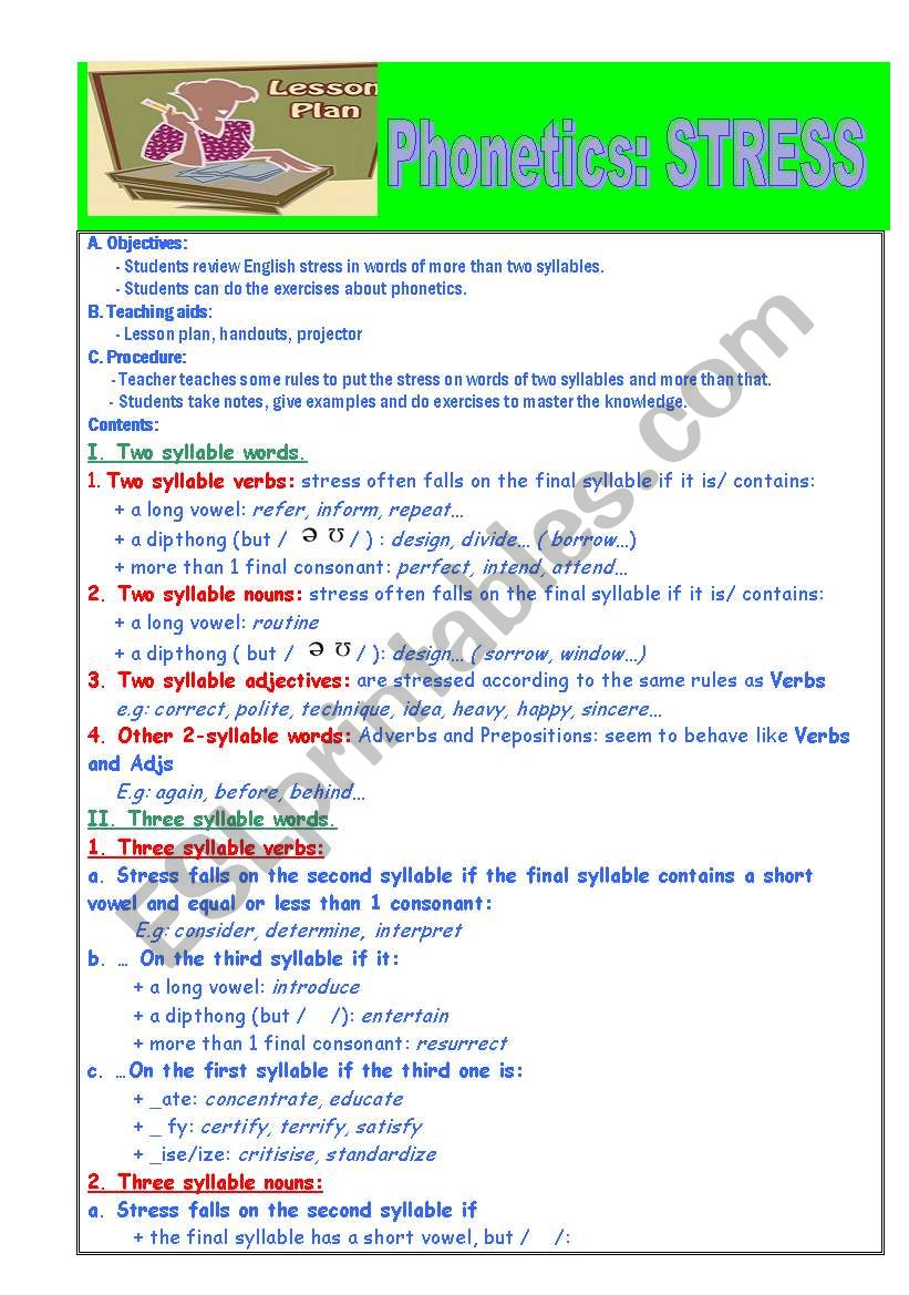 Phonetics: Teaching Stress  worksheet