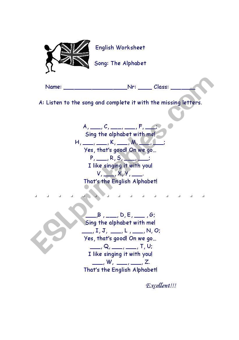 The alphabet song worksheet