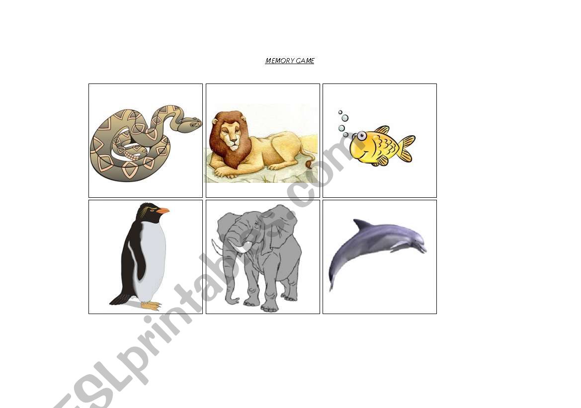 At the Zoo - Memory game worksheet