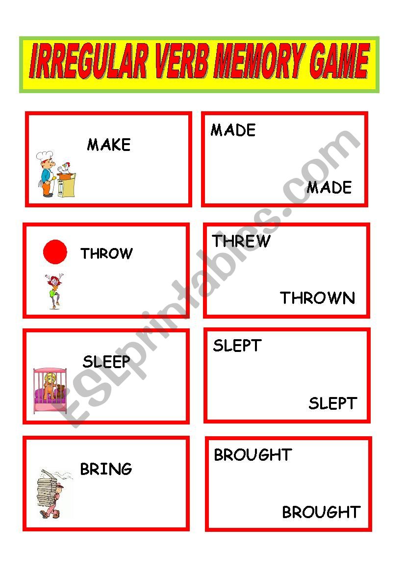 verb memory game worksheet