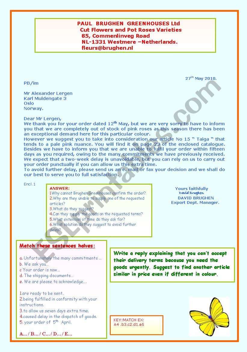 A  BUSINESS  LETTER. worksheet