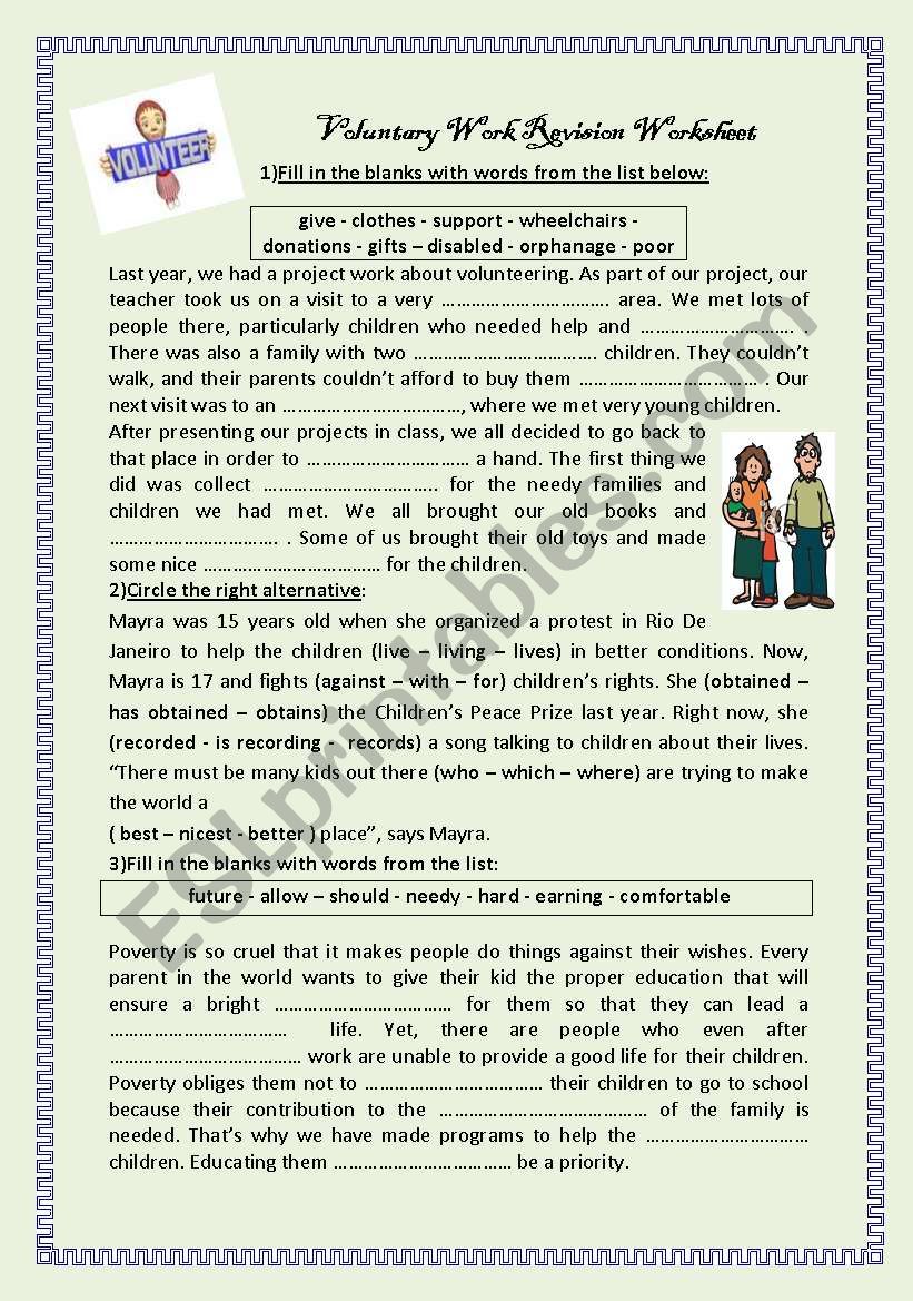 voluntary work worksheet worksheet