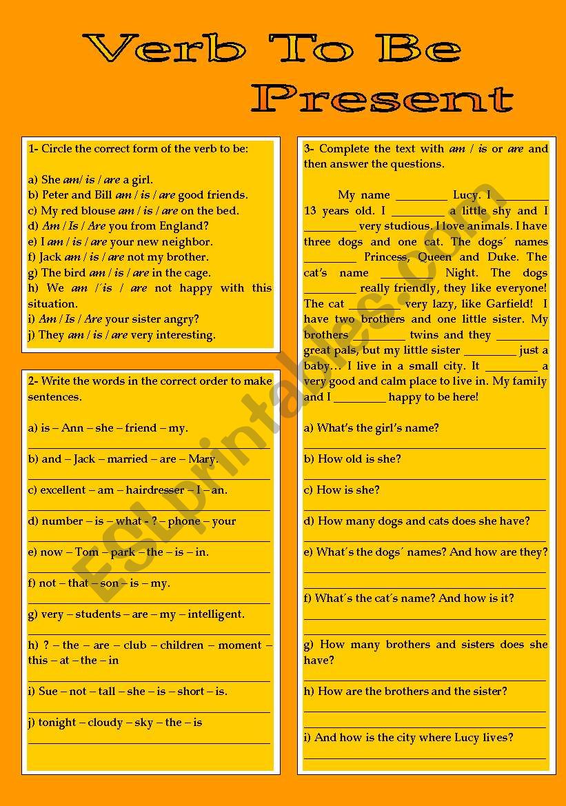 Verb To Be worksheet