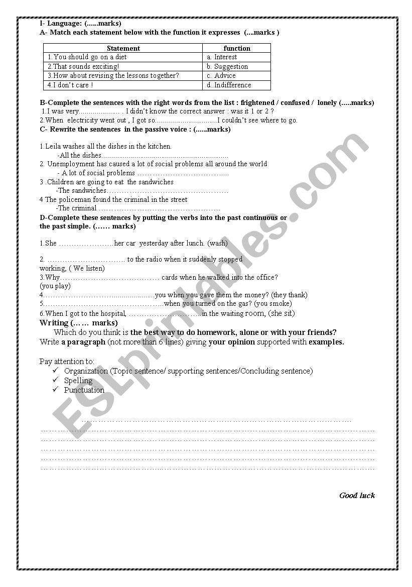 test your students worksheet